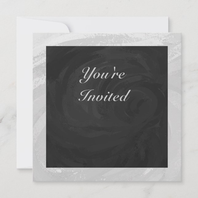 Rainy Sky Grey and Black Monogram Invitation (Front)