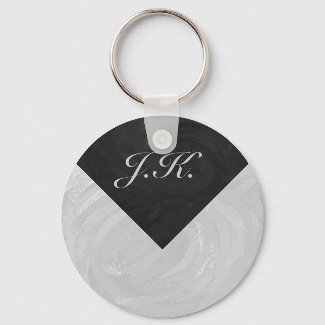 Rainy Sky Grey and Black Monogram Key Ring (Front)