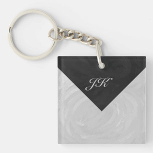 Rainy Sky Grey and Black Monogram Key Ring