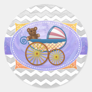 Rainy Sky Grey Chevron and Purple Baby Classic Round Sticker