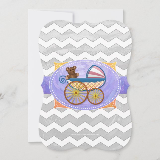 Rainy Sky Grey Chevron and Purple Baby Invitation (Front)