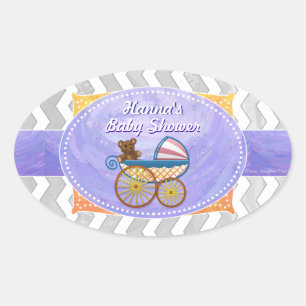 Rainy Sky Grey Chevron and Purple Baby Oval Sticker