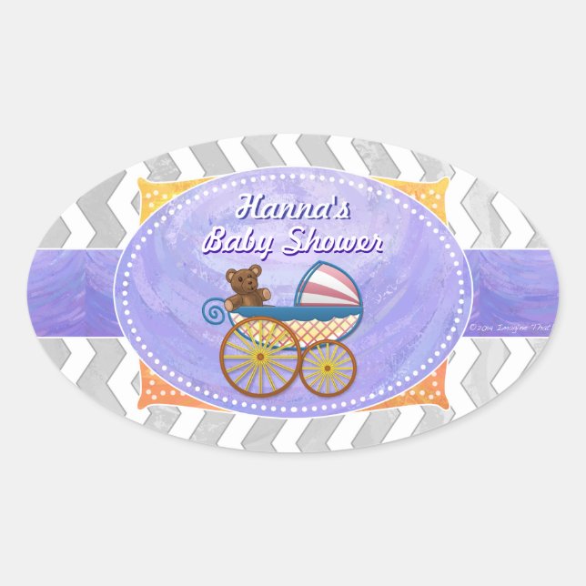 Rainy Sky Grey Chevron and Purple Baby Oval Sticker (Front)