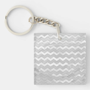Rainy Sky Grey Chevron Pattern Key Ring
