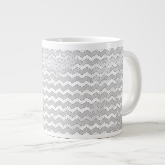 Rainy Sky Grey Chevron Pattern Large Coffee Mug (Front Right)
