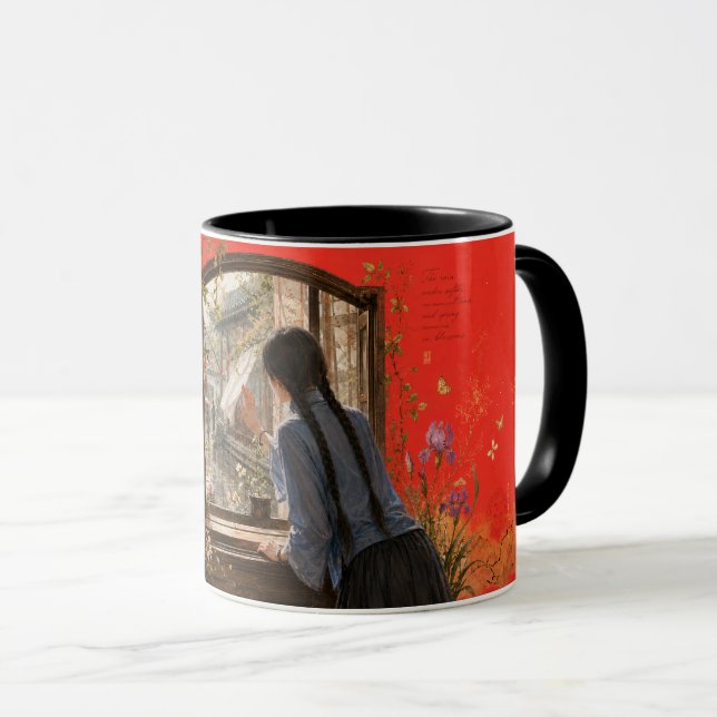Rainy Spring Courtyard Window Art Mug (Front Right)