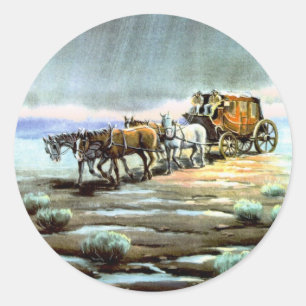 RAINY STAGECOACH by SHARON SHARPE Classic Round Sticker