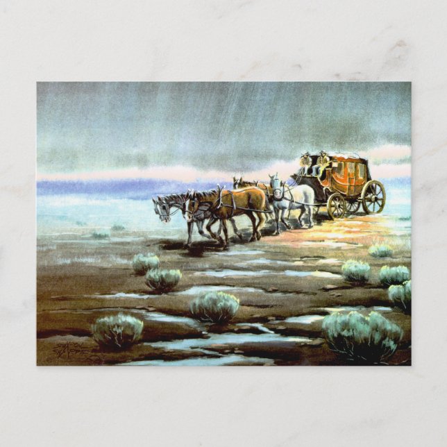 RAINY STAGECOACH by SHARON SHARPE Postcard (Front)