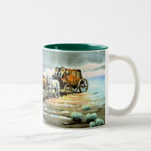 RAINY STAGECOACH by SHARON SHARPE Two-Tone Coffee Mug