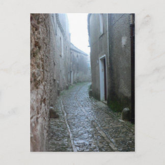 Rainy Street in Erice Sicily Postcard