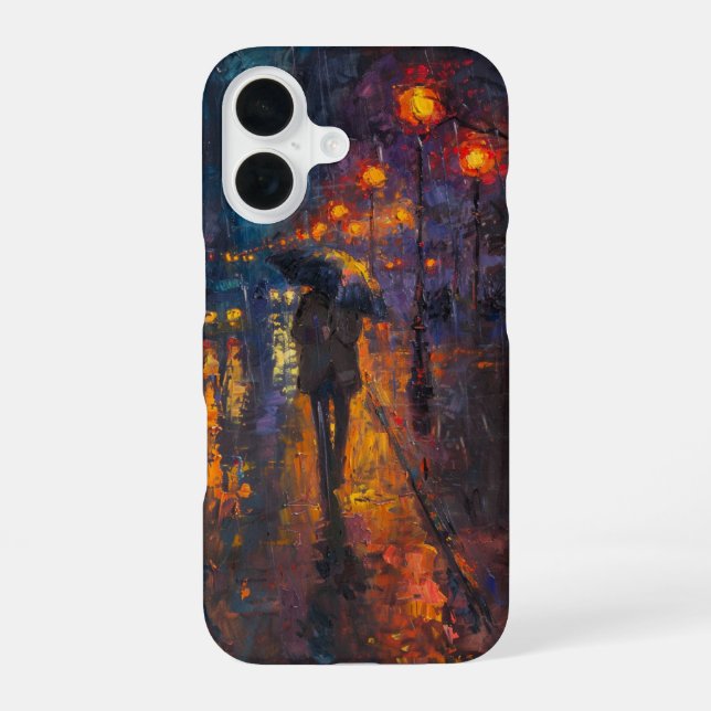 Rainy Street in Warm Light iPhone 16 Case (Back)
