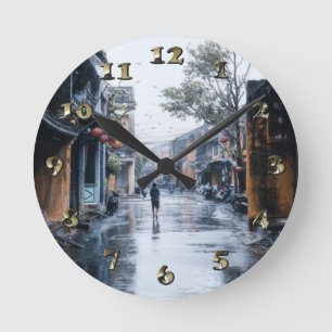 Rainy Streets of Vietnam Round Clock