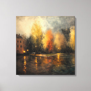 Rainy town abstract Ai art Canvas Print