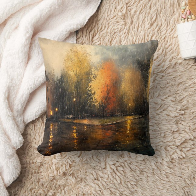Rainy town abstract Ai art Cushion (Blanket)