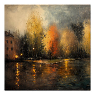 Rainy town abstract Ai art Poster