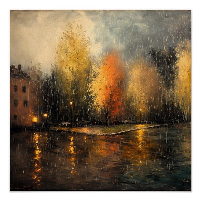 Rainy town abstract Ai art Poster (Front)