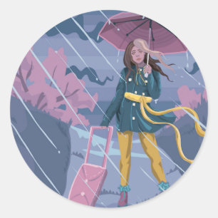 Rainy Travels Classic Round Sticker
