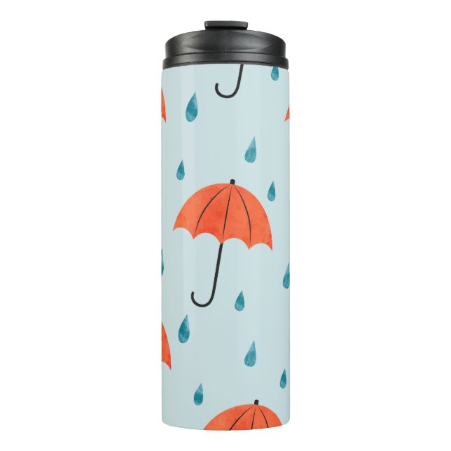 Rainy Umbrellas: Watercolor Autumn Drops Thermal Tumbler (Front)