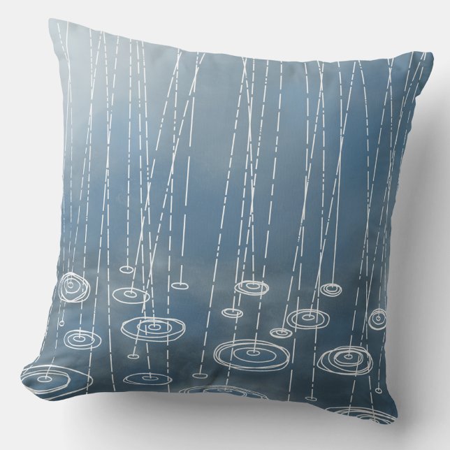 Rainy Weather Blue Cushion (Rainy weather art throw pillow)