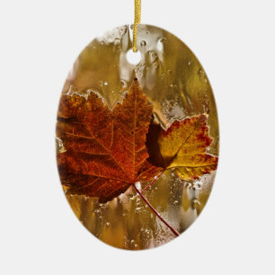 Rainy Window Maple Leaves Ceramic Tree Decoration