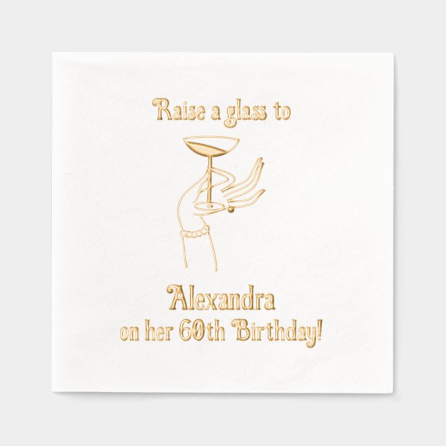 Raise a Glass Birthday Anniversary Party Foil Napkins (Front)