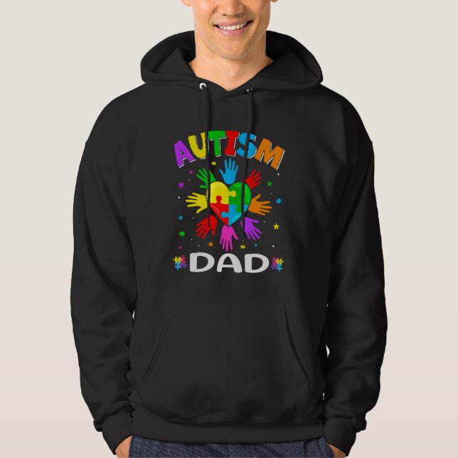 Raise Hand Autism Awareness Dad Family Matching Ou Hoodie (Front)
