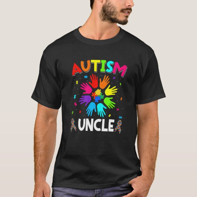 Raise Hand Autism Awareness Uncle Family Support A T-Shirt (Front)