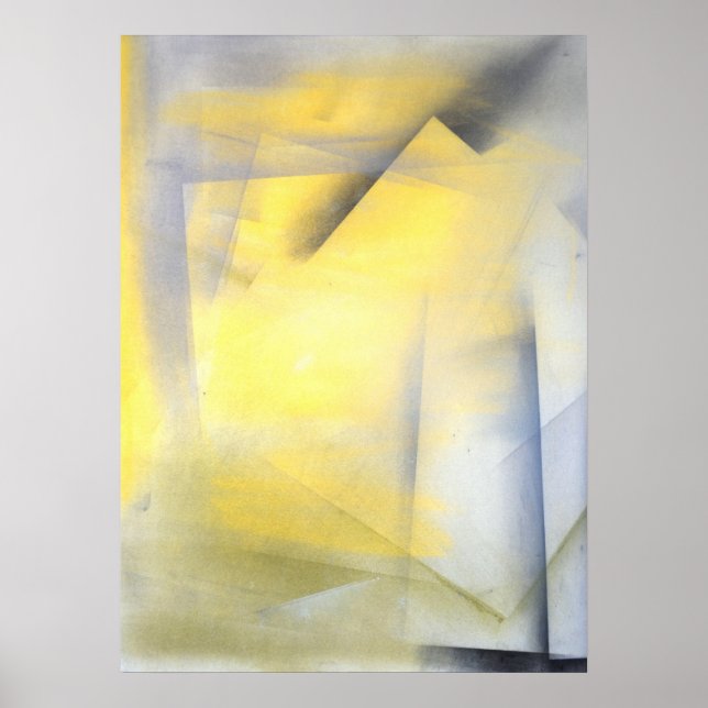 'Raise the Bar' Grey and Yellow Abstract Art Print (Front)