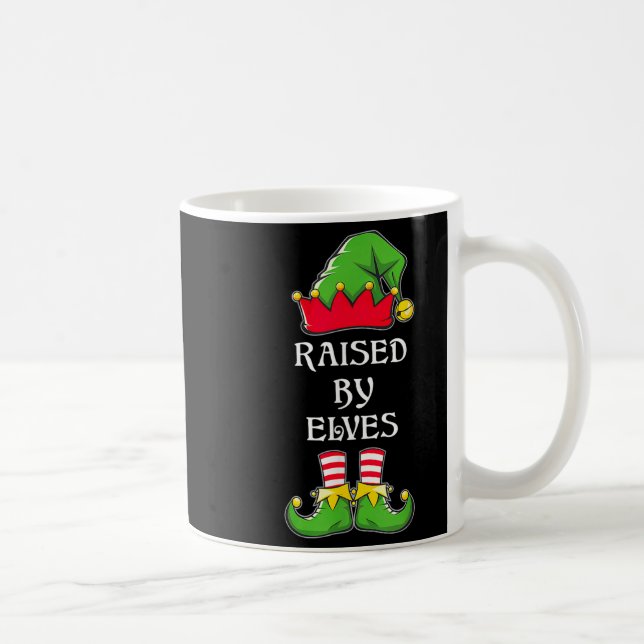 Raised By Elves Funny Christmas Family Elves Squad Coffee Mug (Right)