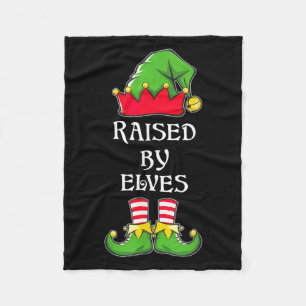 Raised By Elves Funny Christmas Family Elves Squad Fleece Blanket