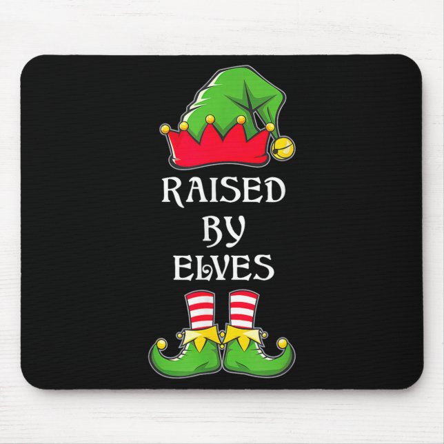 Raised By Elves Funny Christmas Family Elves Squad Mouse Mat (Front)