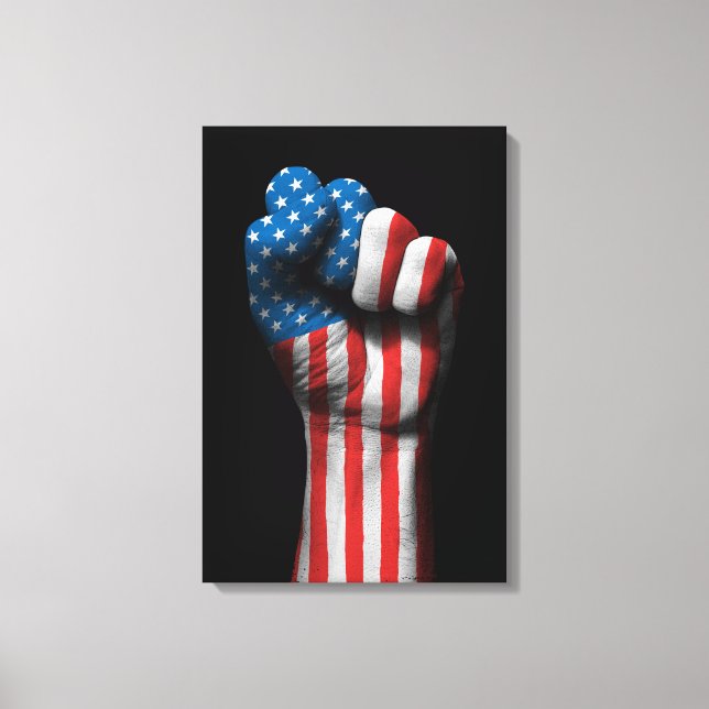 Raised Clenched Fist with American Flag Canvas Print (Front)