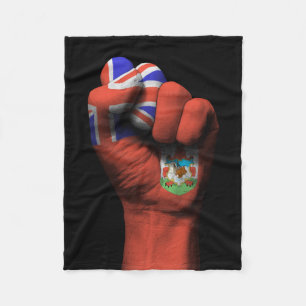 Raised Clenched Fist with Bermuda Flag Fleece Blanket