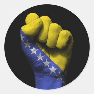 Raised Clenched Fist with Bosnian Flag Classic Round Sticker