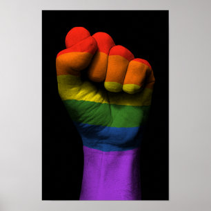 Raised Clenched Fist with Gay Pride Rainbow Flag Poster