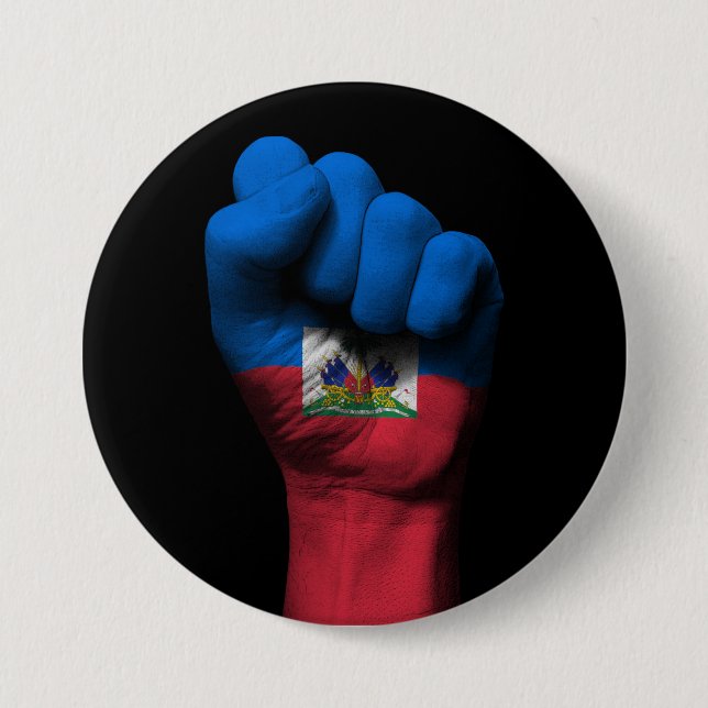 Raised Clenched Fist with Haitian Flag 7.5 Cm Round Badge (Front)