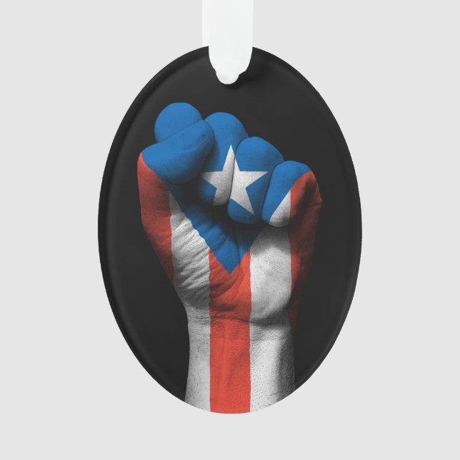 Raised Clenched Fist with Puerto Rican Flag Ornament (Front)