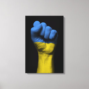Raised Clenched Fist with Ukrainian Flag Canvas Print