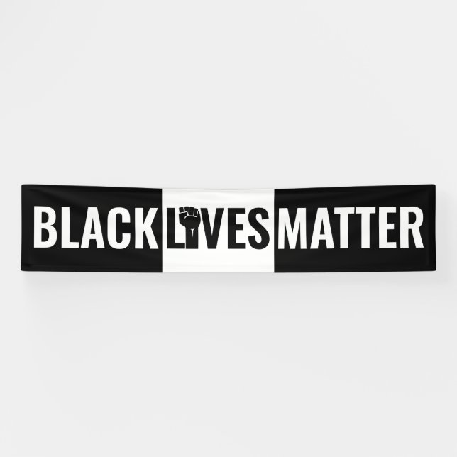 Raised Fist Black and White Black Lives Matter Banner (Horizontal)
