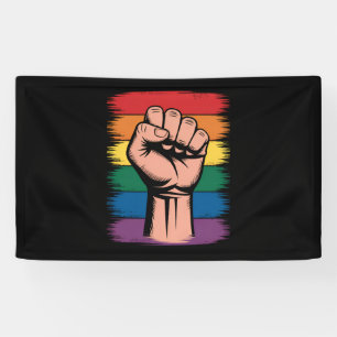 Raised Fist Pride Rainbow LGBTQ Support Rights Banner