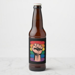 Raised Fist Pride Rainbow LGBTQ Support Rights Beer Bottle Label