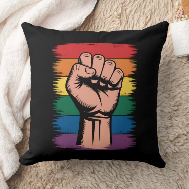 Raised Fist Pride Rainbow LGBTQ Support Rights Cushion (Blanket)