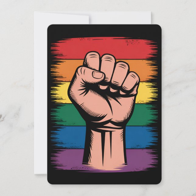 Raised Fist Pride Rainbow LGBTQ Support Rights Invitation (Front)