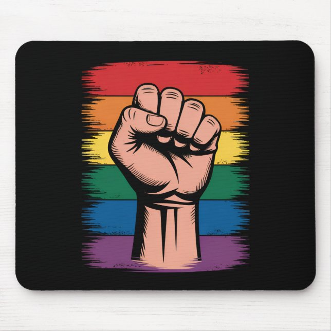 Raised Fist Pride Rainbow LGBTQ Support Rights Mouse Mat (Front)