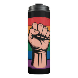 Raised Fist Pride Rainbow LGBTQ Support Rights Thermal Tumbler