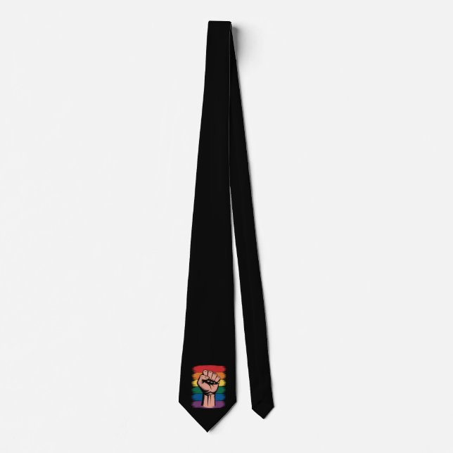Raised Fist Pride Rainbow LGBTQ Support Rights Tie (Front)