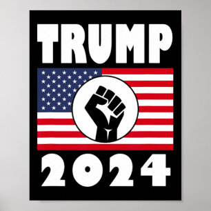 Raised Fist Trump 2024 American Flag Patriot Poster