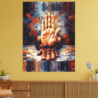 Raised Hand Gesture Expressive Impasto Canvas Print