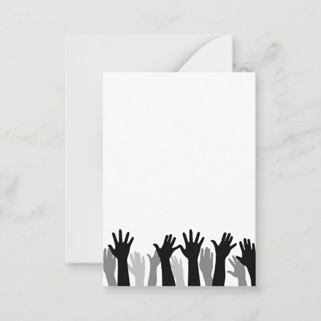 Raised hands silhouette, hand raising, protest card (Front)