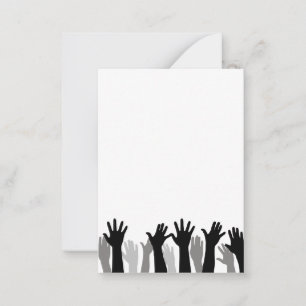 Raised hands silhouette, hand raising, protest card